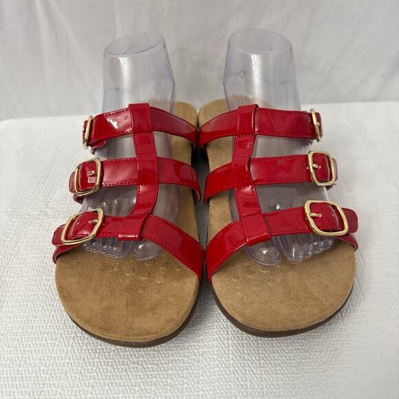 Vionic Misa Sandals Women's Size 9 Red Patent Leather Slides - Picture 2 of 8
